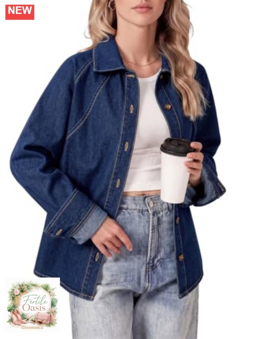 Oversized Denim Button Down Shirt Long Sleeve Cotton Top Casual Blouse